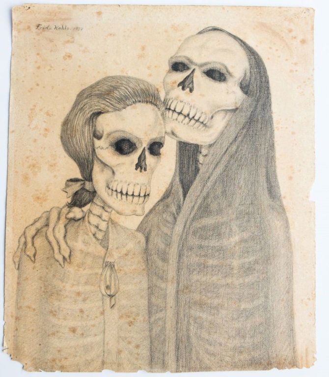 FRIDA KAHLO 1937 SKELETON COUPLE DRAWING SIGNED (1 of 5)