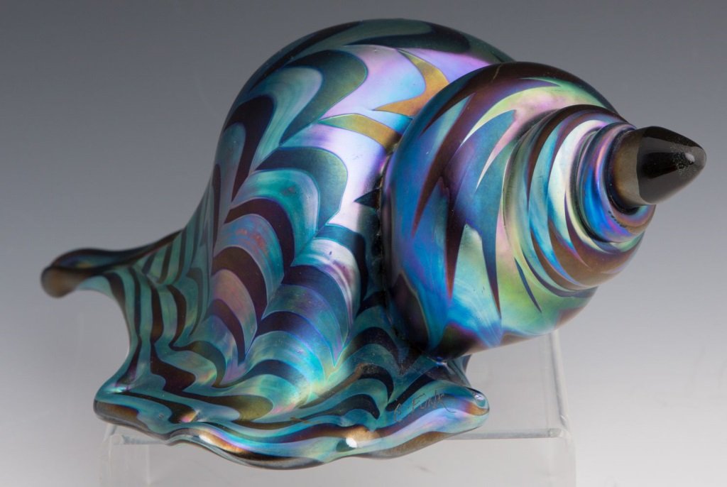 CHRIS FUNK ART GLASS BLOWN GLASS SHELL IRIDESCENT (1 of 4)