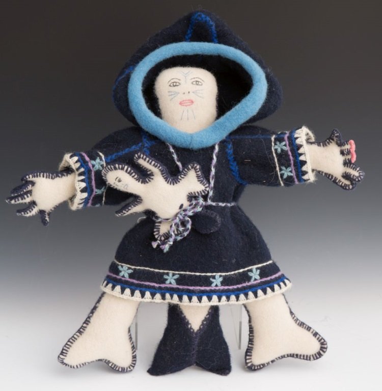 INUIT SEDNA PACKING DOLL: INUIT SEDNA PACKING DOLL Inuit packing doll, made in the likeness of the Inuit sea deity, Sedna, out of wool. Size: 16 x 16"