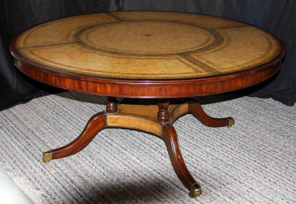 MAITLAND-SMITH MAHOGANY LEATHER TOP ROUND TABLE (1 of 4)