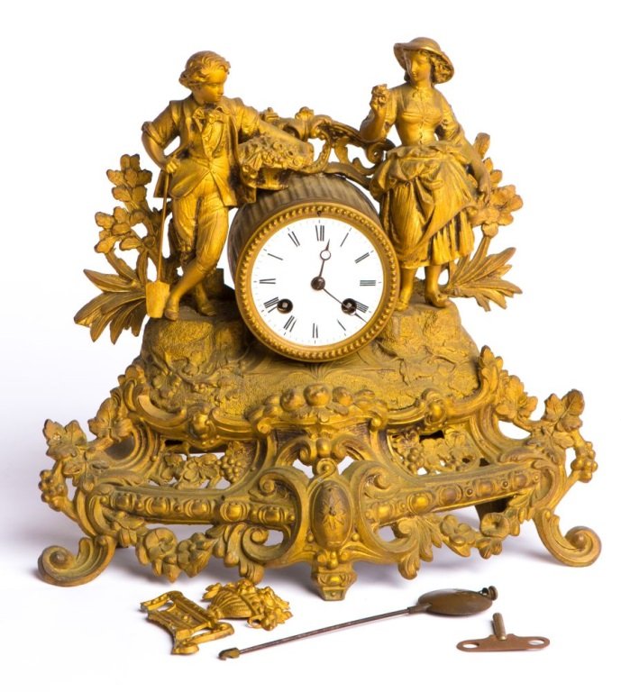 GILT SPELTER MANTLE CLOCK (1 of 3)