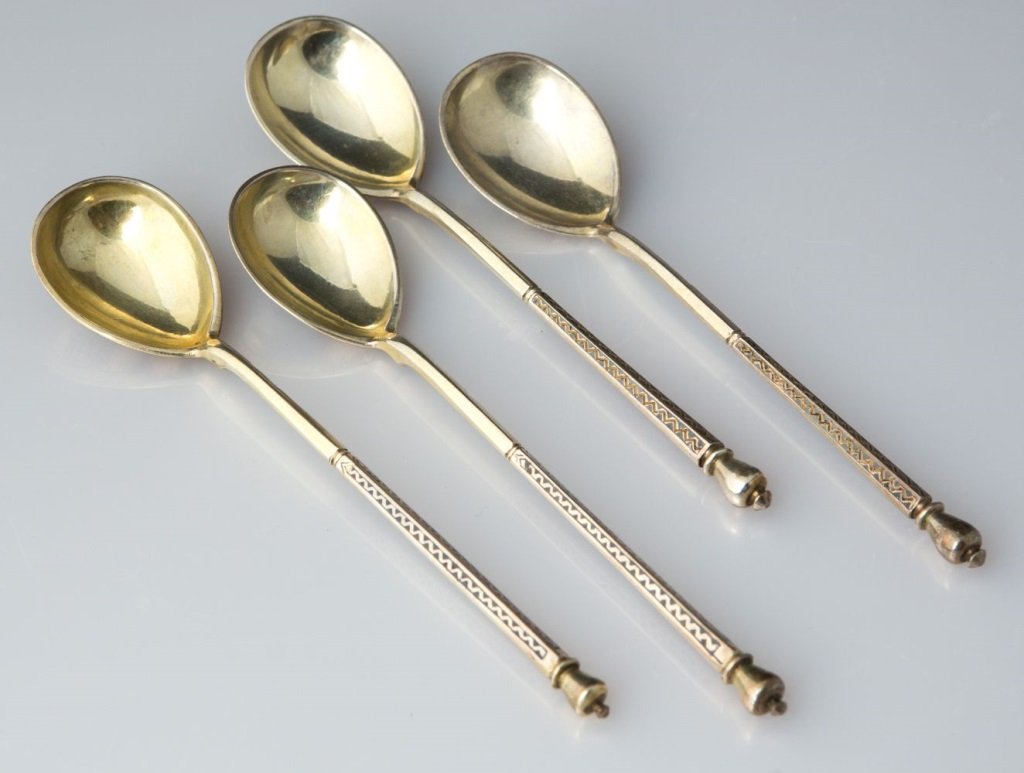 (4) RUSSIAN 84 ZOL SILVER DEMITASSE SPOONS MOSCOW (1 of 8)
