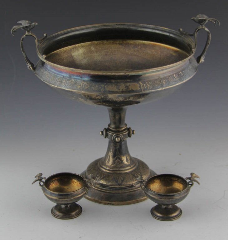 SILVER PLATED COMPOTE & SALT CELLARS W/ BIRD MOTIF (1 of 7)