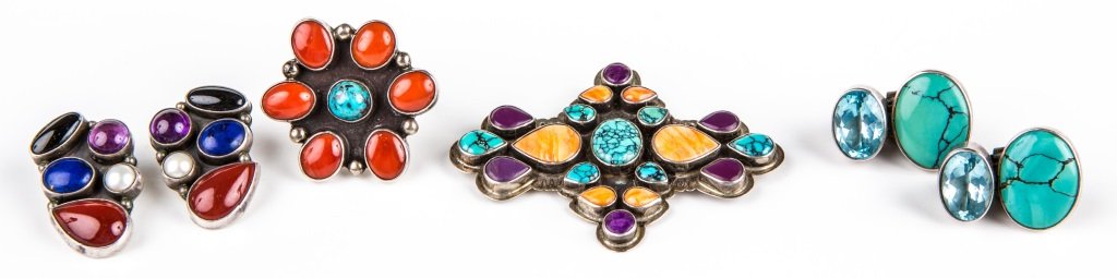 MIXED LOT NAVAJO STERLING SILVER & STONE JEWELRY (1 of 4)