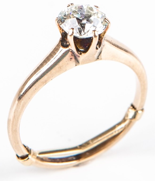 LADIES 14K .79 CT EUROPEAN CUT DIAMOND SOLITAIRE: LADIES 14K .79 CT EUROPEAN CUT DIAMOND SOLITAIRE Ladies 14K yellow gold solitaire setting with a TLB SI1 .79 ct European cut, round, diamond. Weight: 2.4g Size: 5