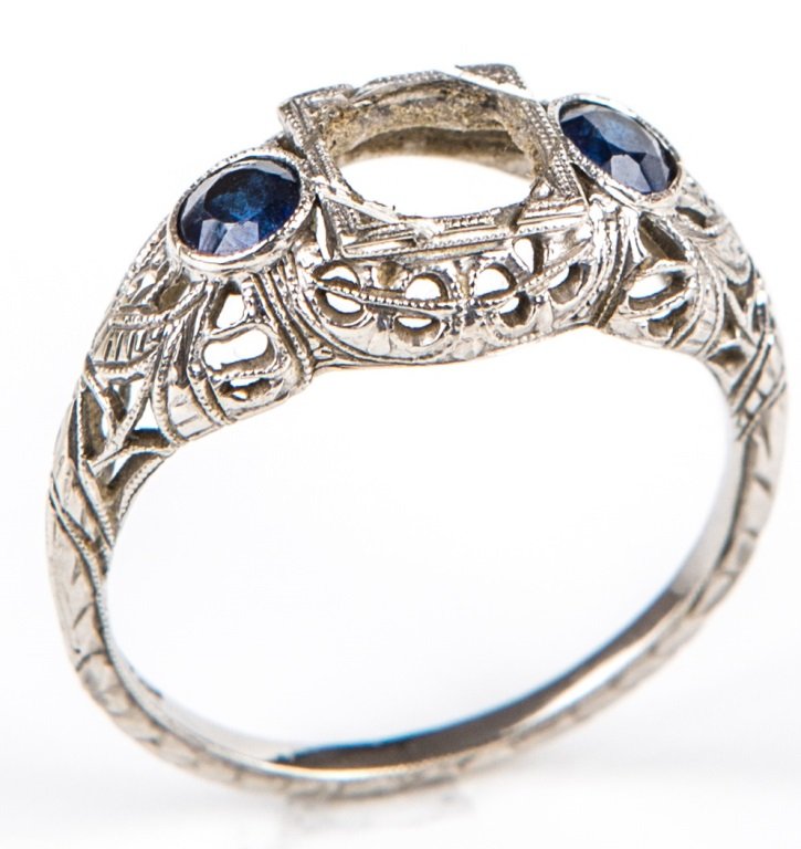LADIES PLATINUM & SAPPHIRE ART DECO SEMI MOUNT (1 of 2)