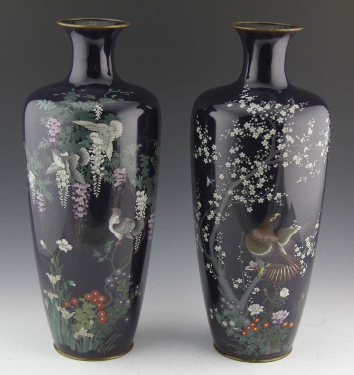 PAIR OF EXCEPTIONAL JAPANESE CLOISONNE VASES (1 of 9)