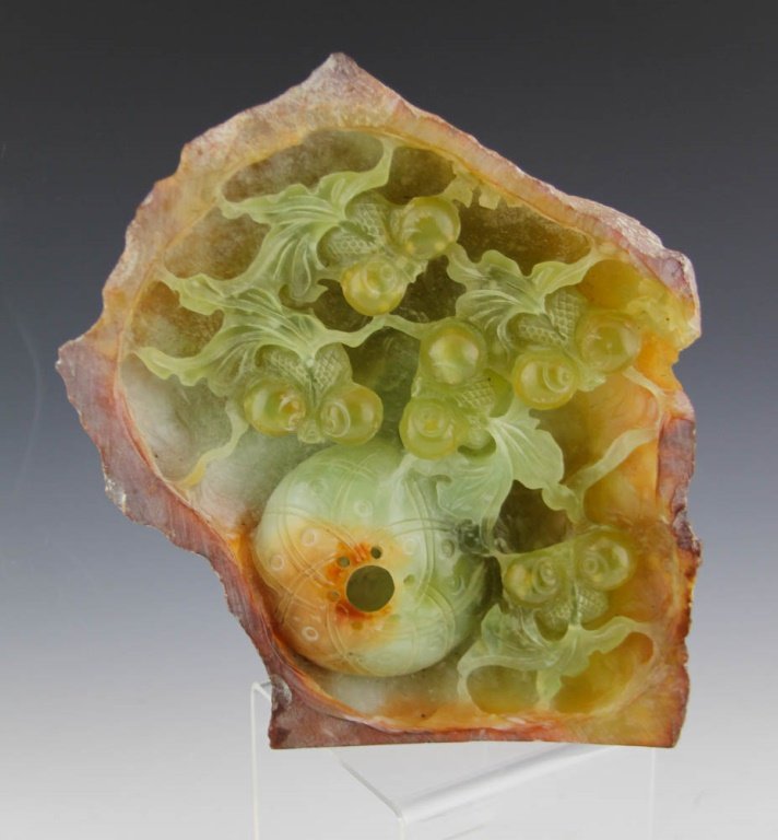 CHINESE CARVED HARDSTONE STATUE W GOLDFISH (1 of 4)