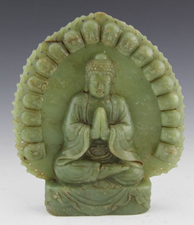 CARVED NEPHRITE JADE SEATED BUDDHA (1 of 4)