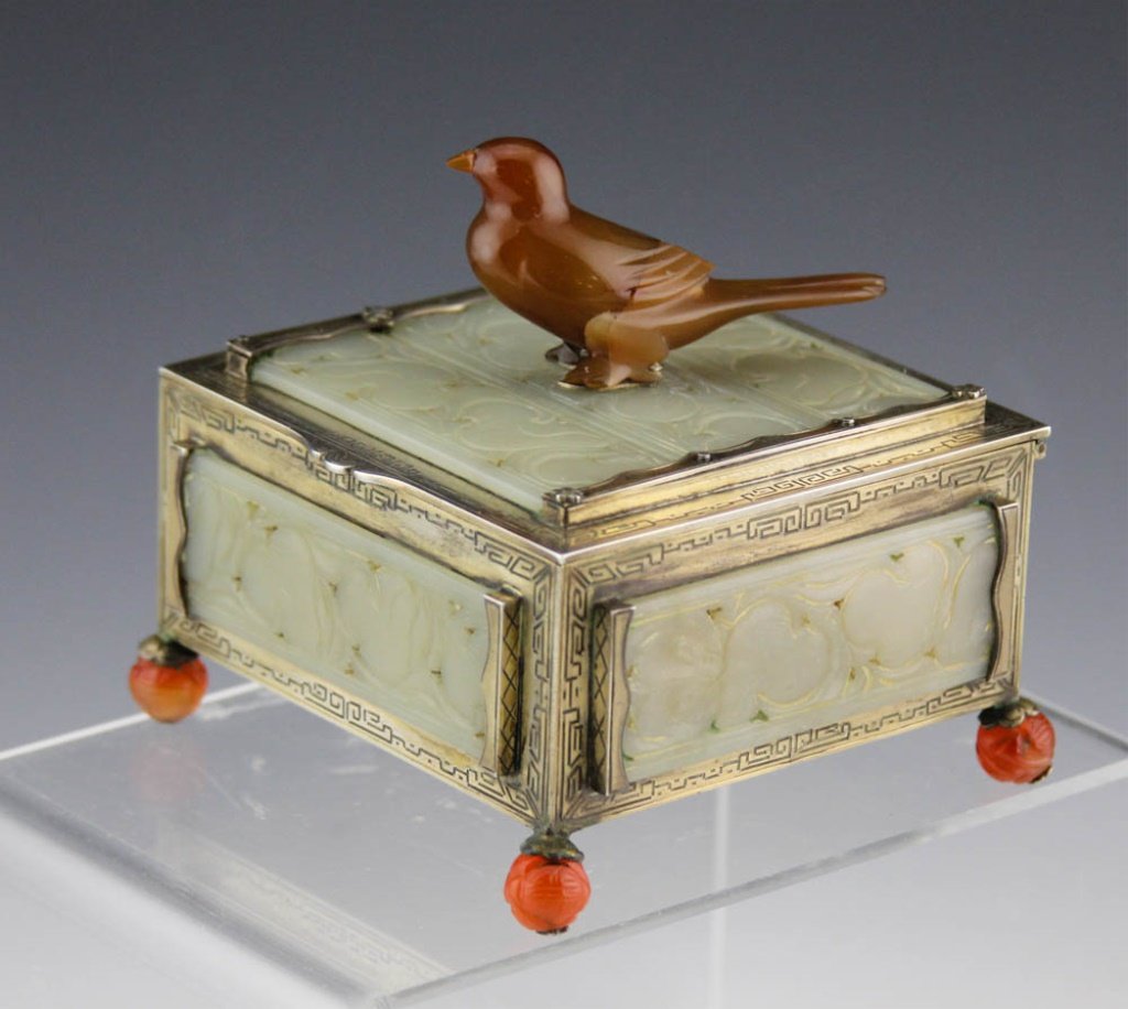 EDWARD FARMER STERLING BOX W/ CELADON CHINESE JADE (1 of 9)