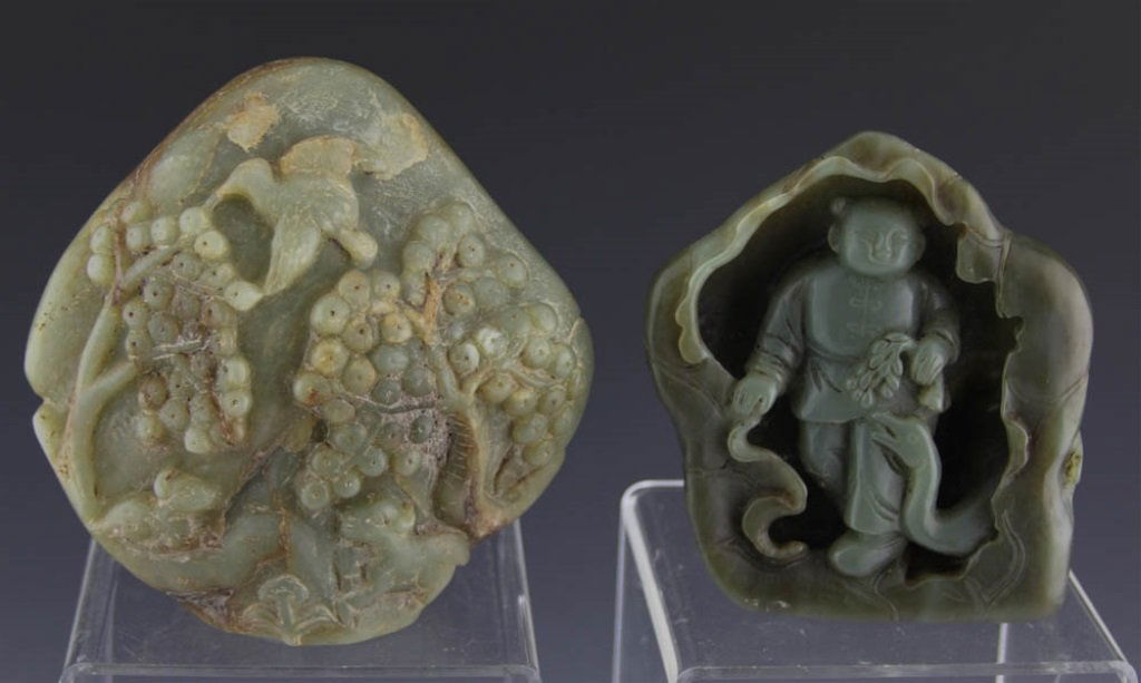 (2) CARVED SOFT STONE BOULDERS (1 of 4)