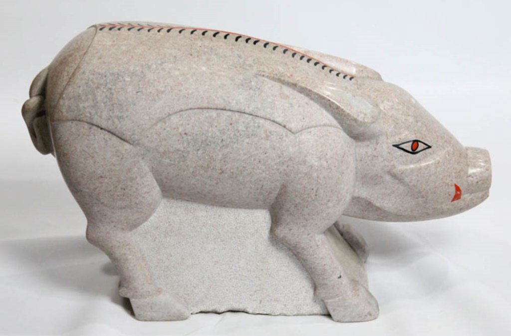 CARVED GRANITE PECCARY STATUE (1 of 3)