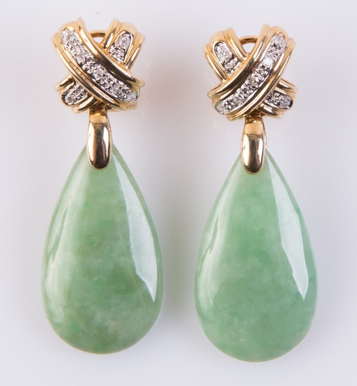 LADIES 14K YELLOW JADE DROP EARRINGS (1 of 3)