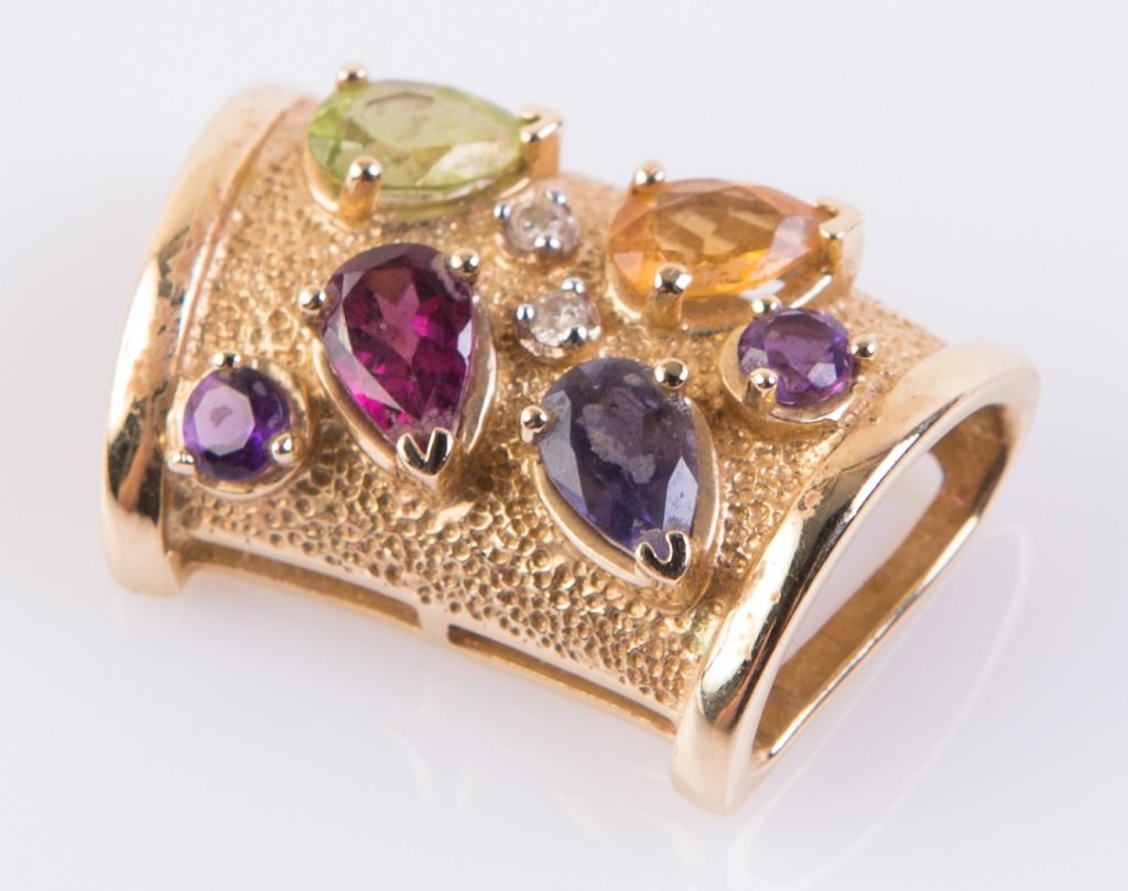 LADIES 14K YELLOW GOLD MULTISTONE SLIDE PENDANT (1 of 3)