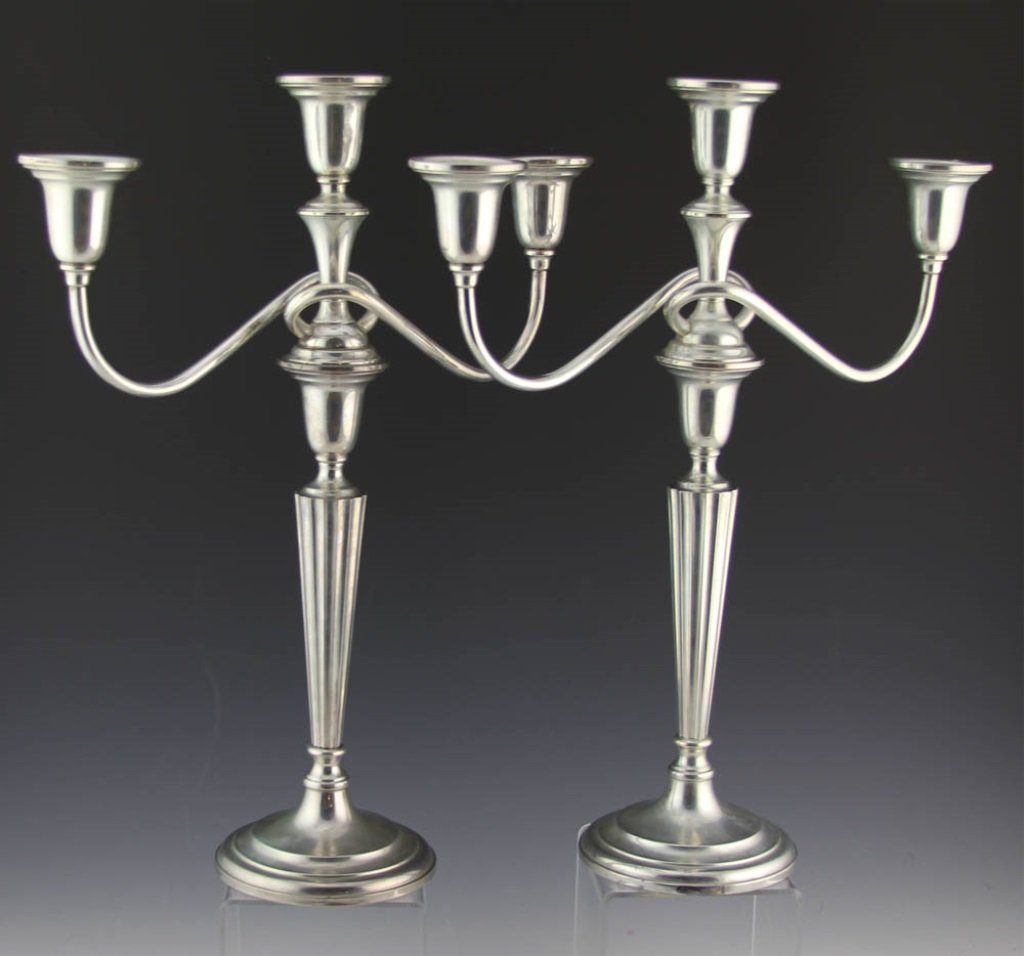 PAIR OF STERLING SILVER WEIGHTED CANDELABRA (1 of 4)