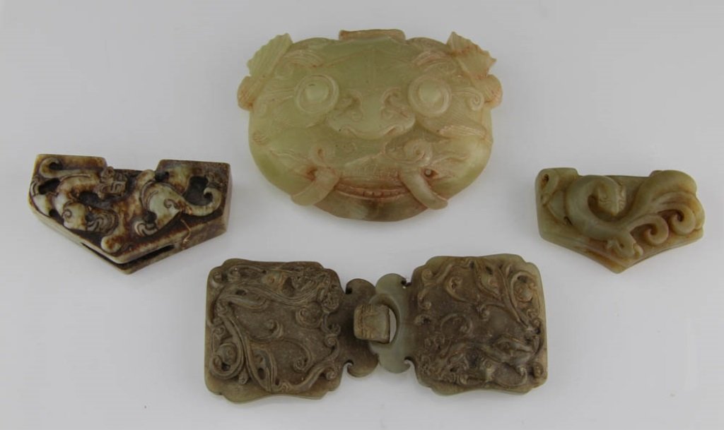 (4) CARVED SOFT STONE BELT BUCKLES (1 of 8)