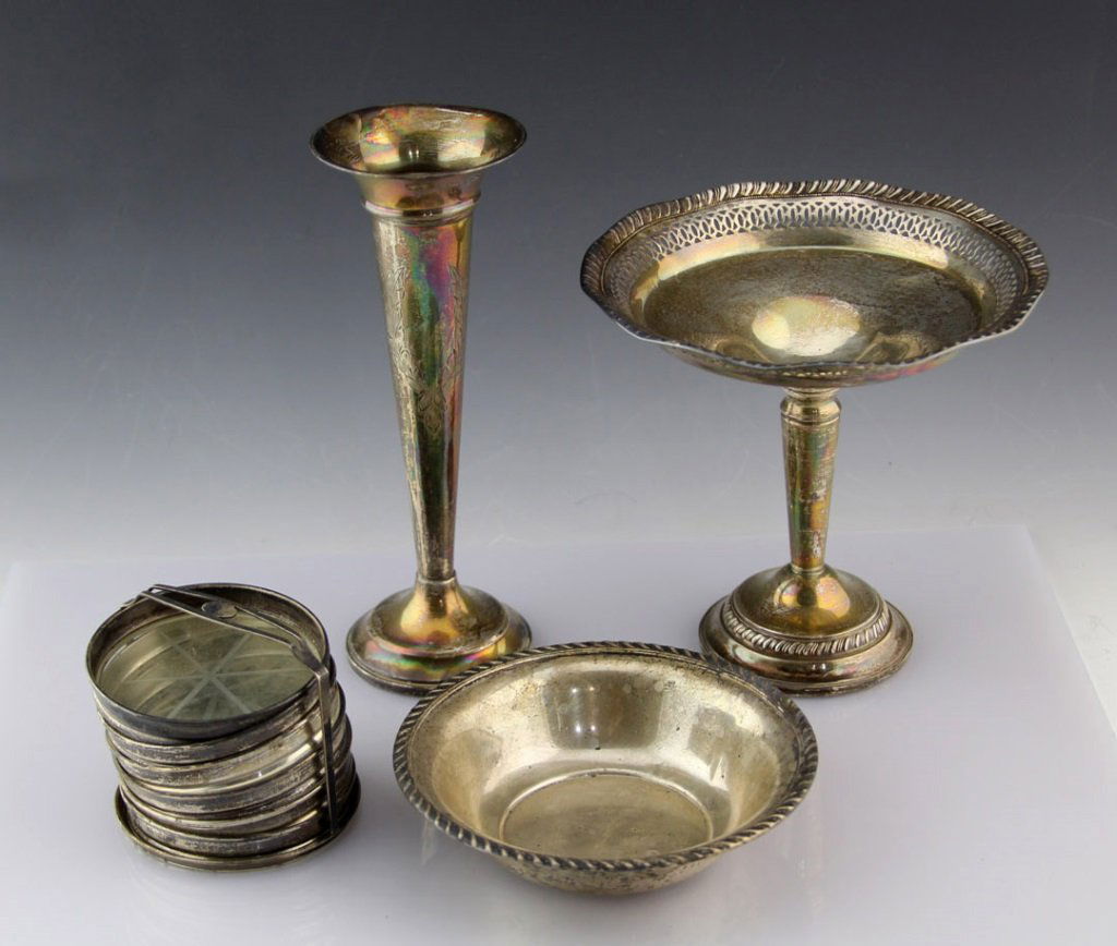 LOT OF 4 STERLING WEIGHTED/GLASS SERVING PIECES (1 of 4)