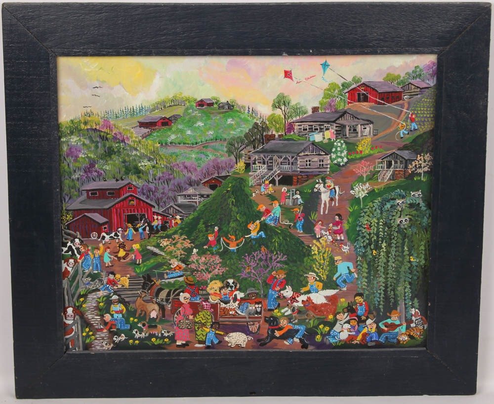 CAROL SALAS VILLAGE SCENE OIL ON CANVAS (1 of 4)