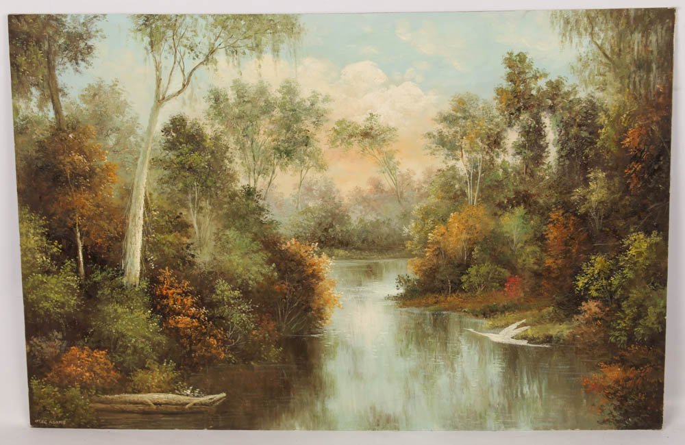 OTEE ADAMS OIL ON BOARD FLORIDA WETLAND SCENE (1 of 5)
