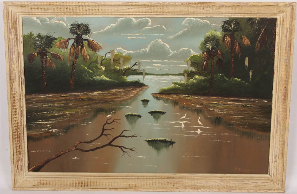 GEORGE BUCKNER OIL ON UPSON BOARD MARSH SCENE (1 of 4)