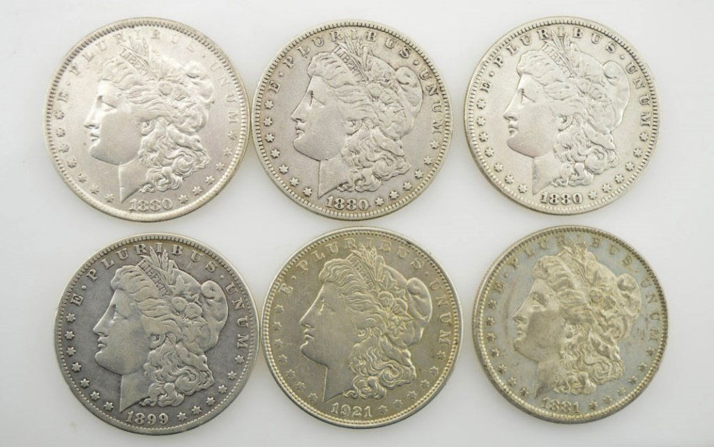 LOT OF SIX 1880-1921 US SILVER MORGAN DOLLARS (1 of 7)