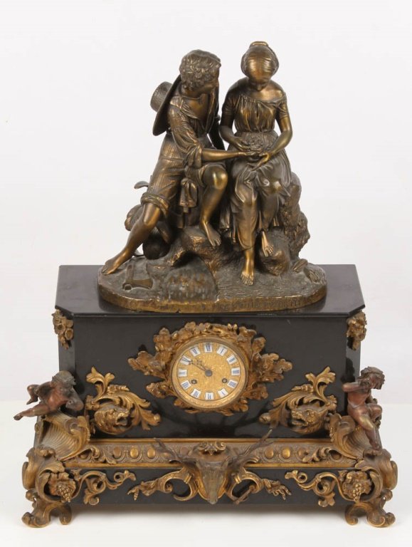 AFTER C CUMBERWORTH BRONZE FIGURAL MANTLE CLOCK (1 of 7)