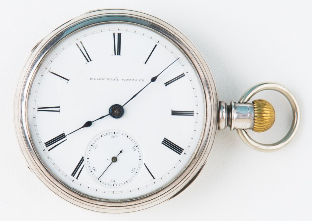 MENS COIN SILVER ELGIN NAT'L WATCH CO. POCKET WATCH (1 of 6)