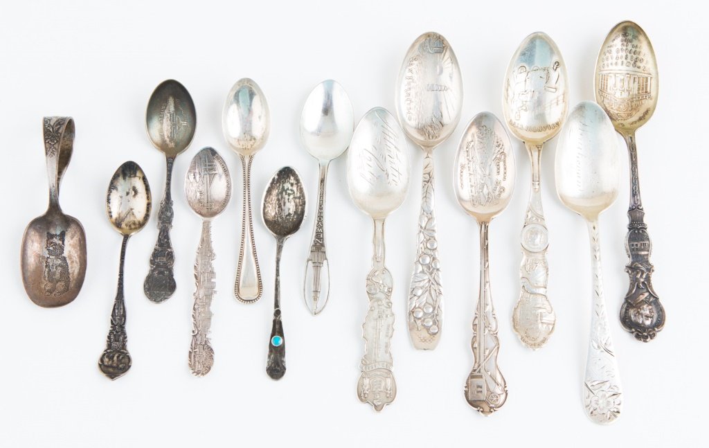 MIXED LOT OF (13) STERLING SILVER SOUVENIR SPOONS (1 of 5)