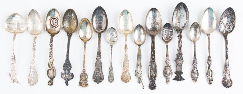 MIXED LOT OF (15) STERLING SILVER SOUVENIR SPOONS (1 of 7)