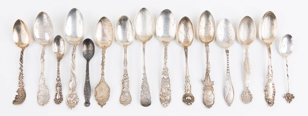 MIXED LOT OF (15) STERLING SILVER SOUVENIR SPOONS (1 of 6)
