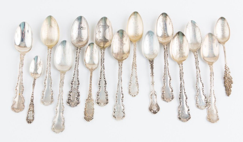 MIXED LOT OF (15) STERLING SILVER SOUVENIR SPOONS (1 of 5)