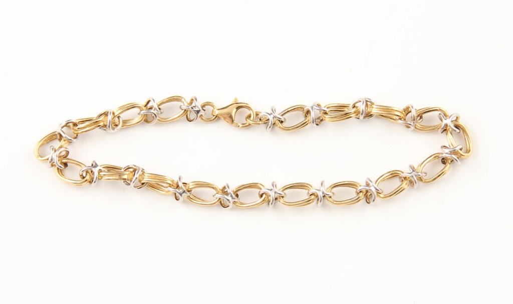 LADIES 18K YELLOW & WHITE GOLD LINK BRACELET (1 of 3)