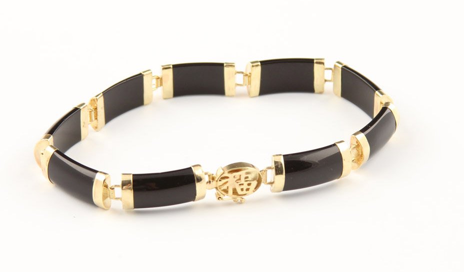 LADIES 14K YELLOW GOLD & ONYX LINK BRACELET (1 of 3)