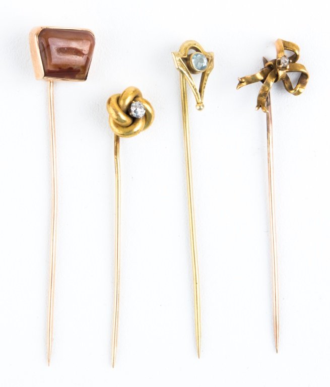 LOT OF (4) LADIES 10K&14K YELLOW GOLD STICK PINS (1 of 3)