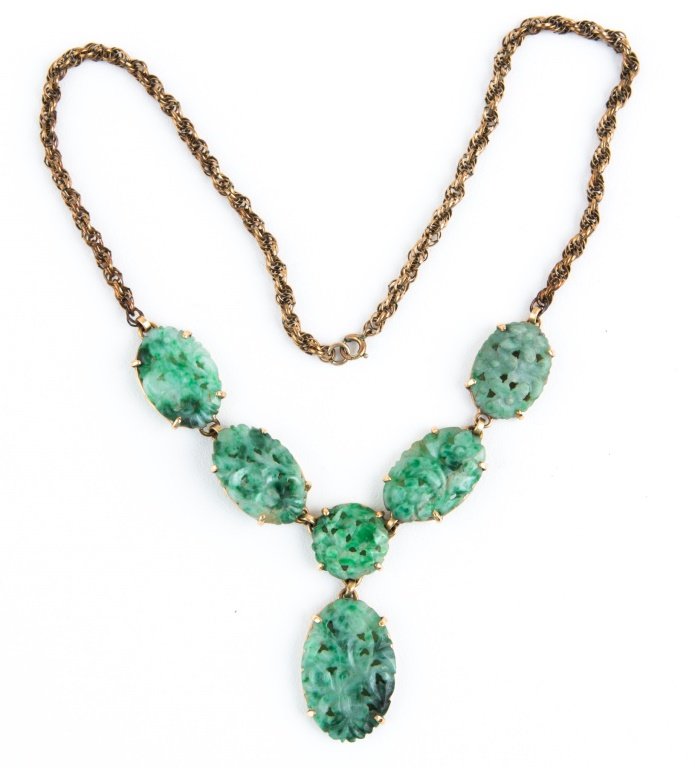 LADIES 14K & GOLD FILLED CARVED JADE NECKLACE (1 of 4)