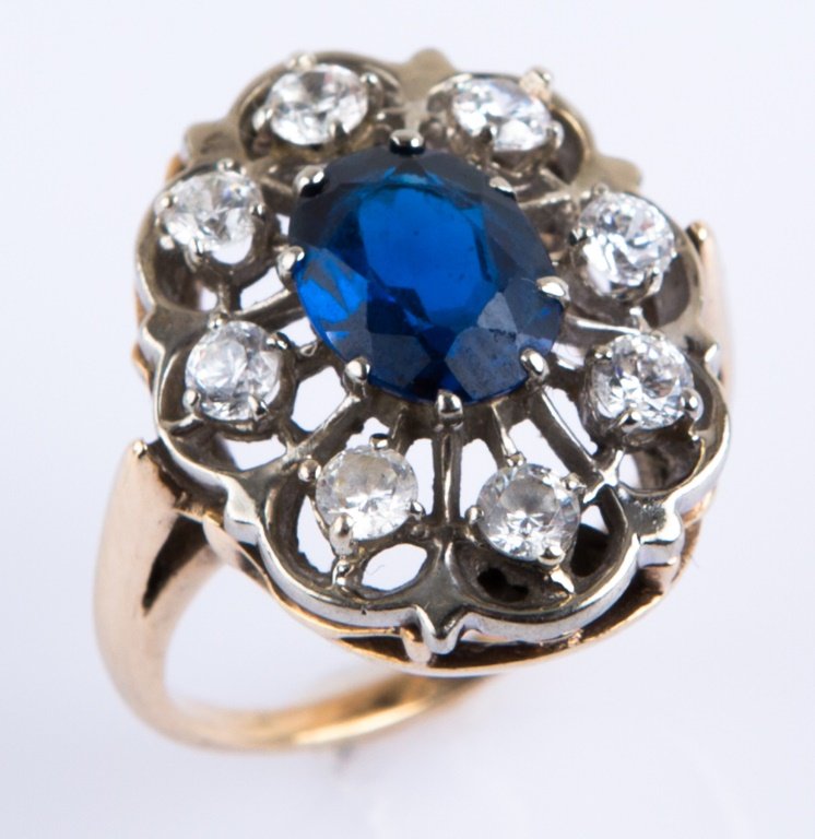 LADIES 10K YELLOW GOLD SYNTHETIC SAPPHIRE RING (1 of 3)
