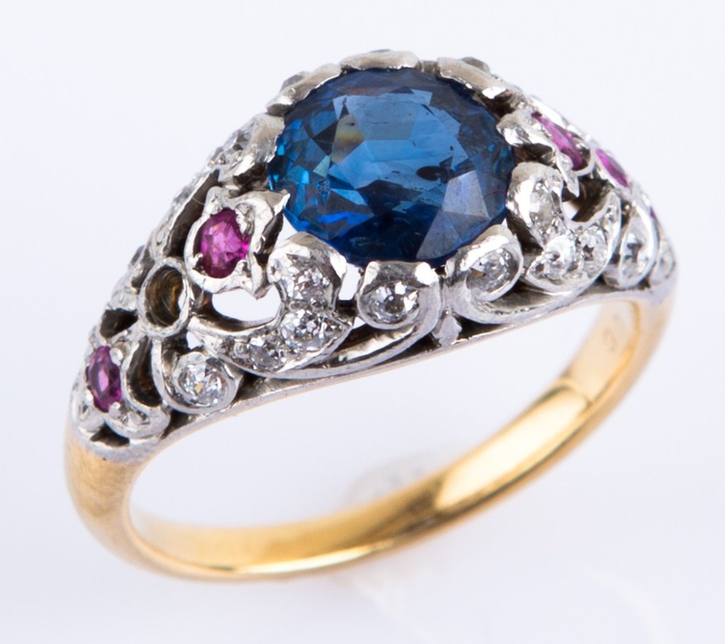 LADIES 14K TWO-TONE BLUE SAPPHIRE FASHION RING (1 of 3)