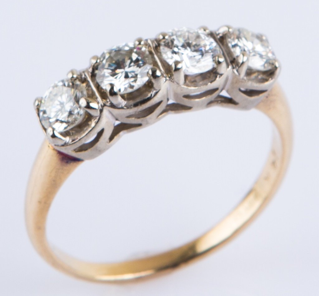 LADIES 14K YELLOW FOUR STONE DIAMOND RING (1 of 3)