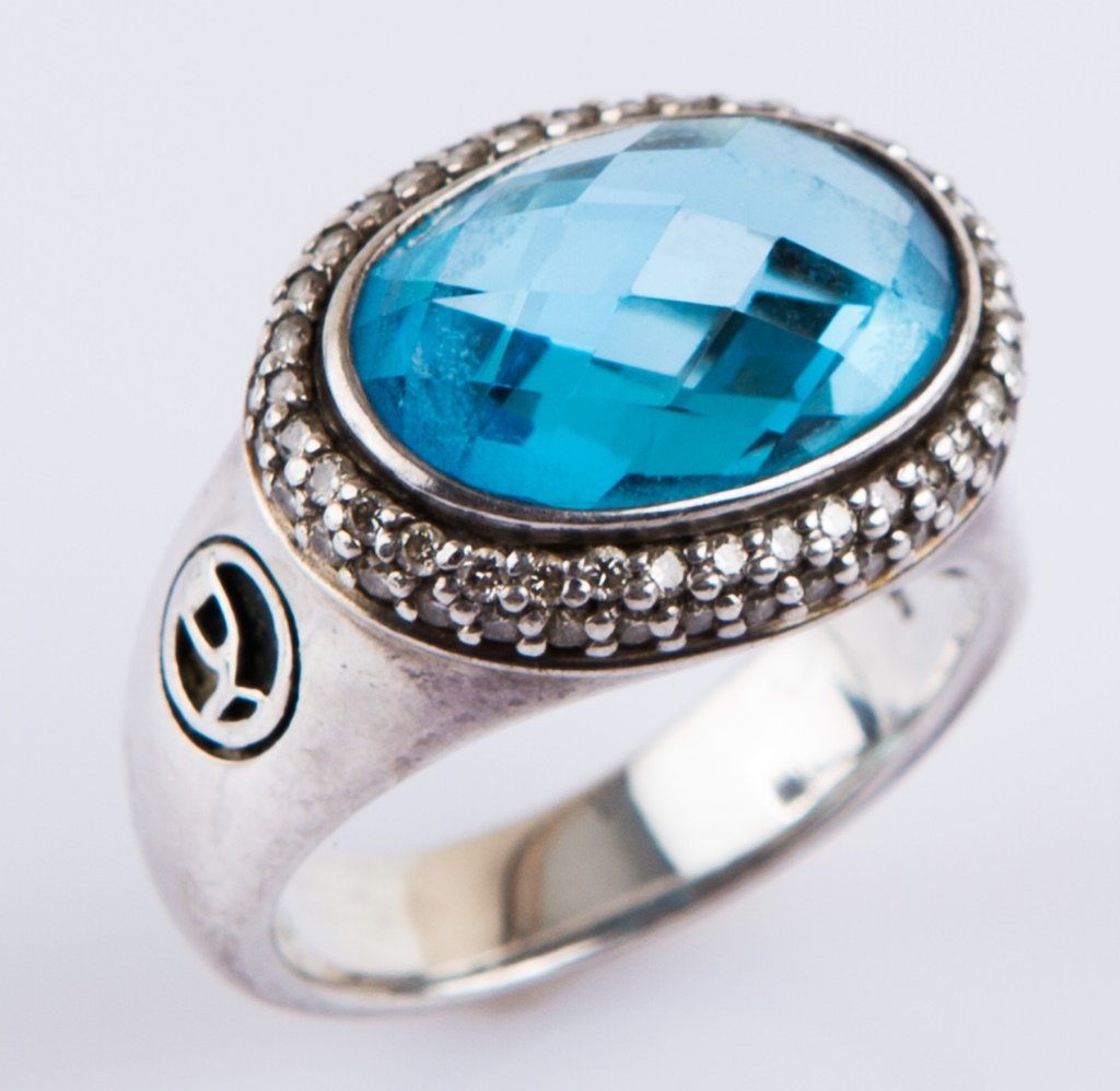 LADIES DAVID YURMAN STERLING OVAL BLUE TOPAZ RING (1 of 3)