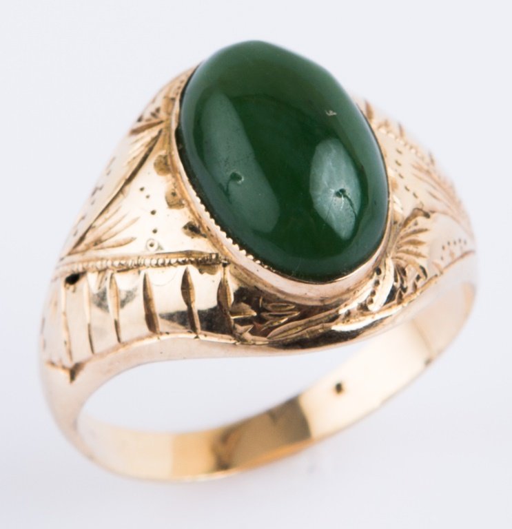 MENS 14K YELLOW GOLD JADE FASHION RING (1 of 3)