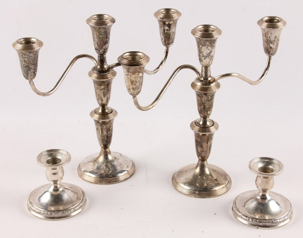 LOT OF 4 WEIGHTED STERLING SILVER CANDELABRA (1 of 5)