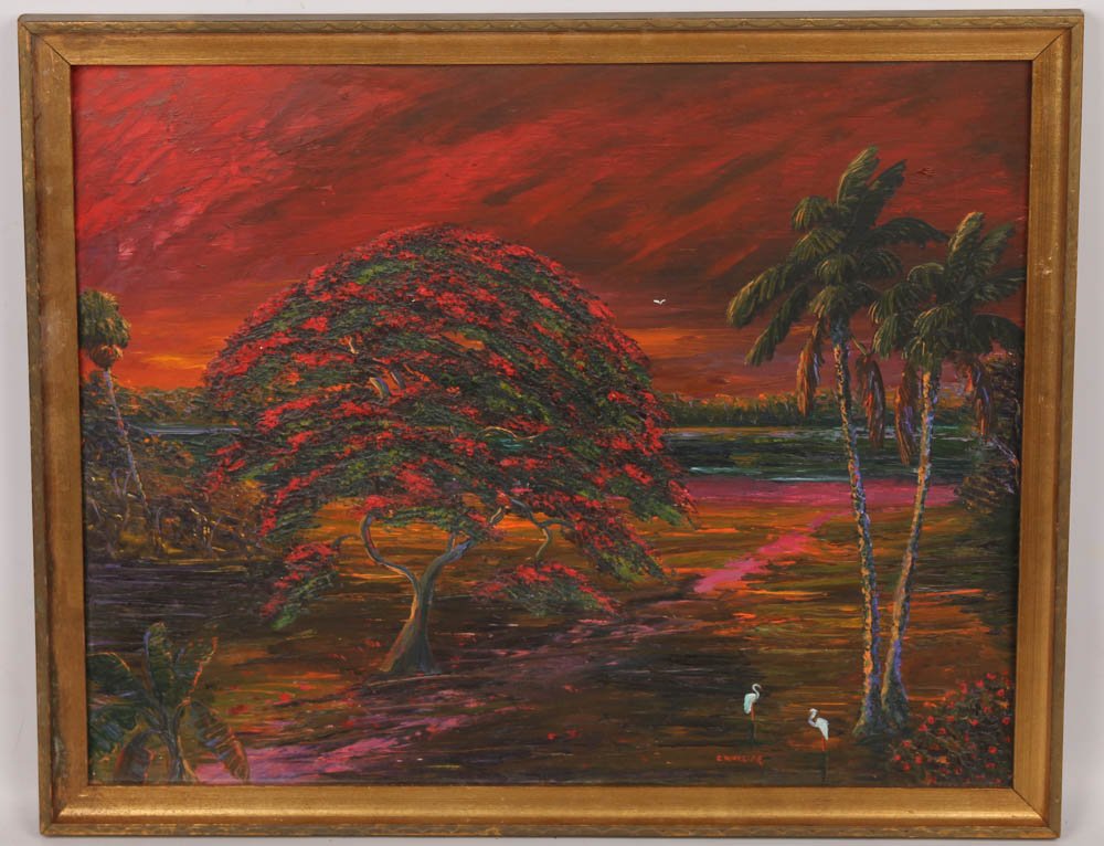 CHICO WHEELER SUNSET ROYAL POINCIANA OIL ON BOARD (1 of 4)