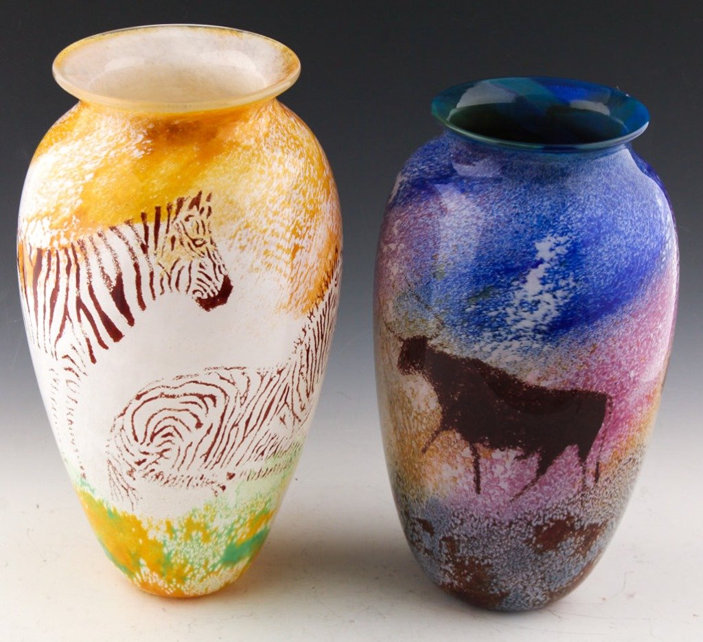 2 PAUL CROSBIE STUDIOS ART GLASS VASES SIGNED (1 of 5)