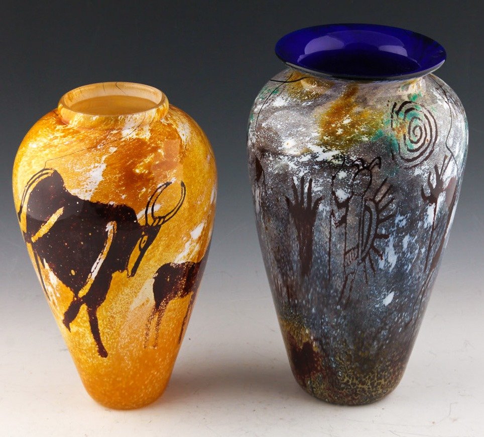 2 PAUL CROSBIE STUDIOS ART GLASS VASES SIGNED (1 of 5)