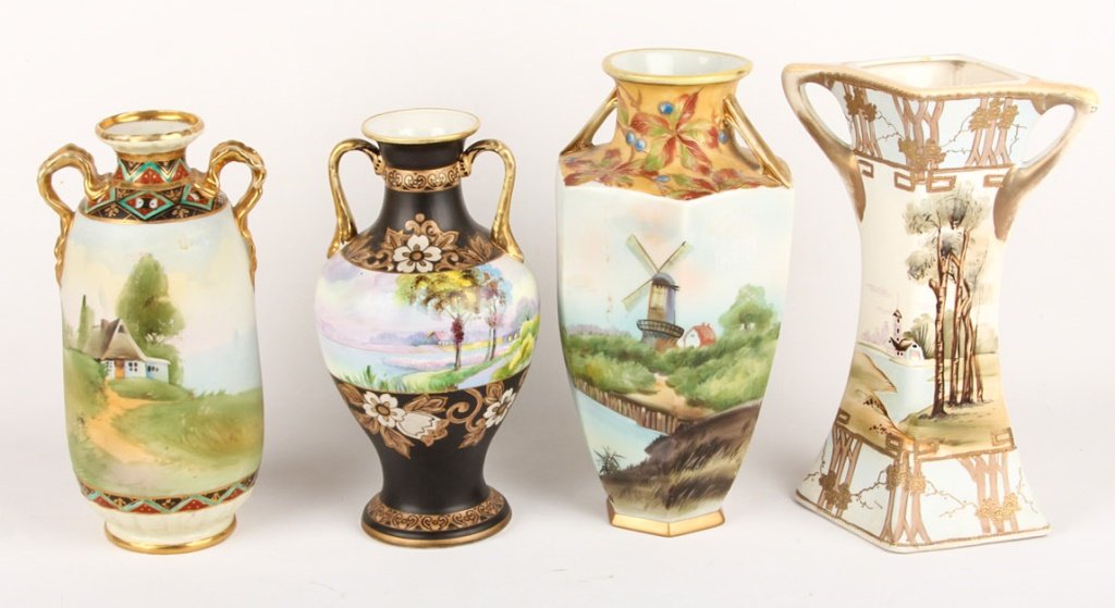 4 HAND PAINTED PORCELAIN NIPPON VASES (1 of 4)