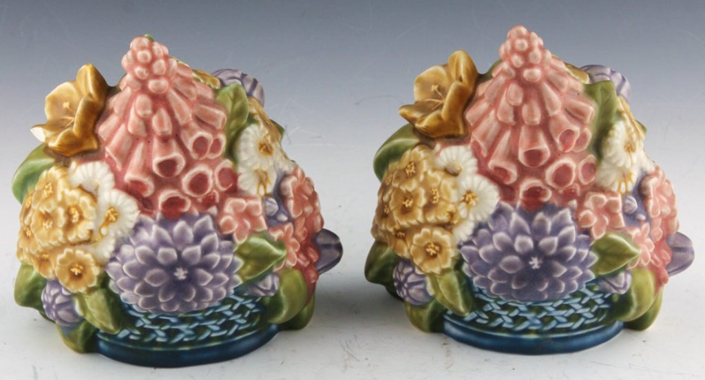 PAIR ROOKWOOD POTTERY FLOWER BASKET BOOKENDS (1 of 6)