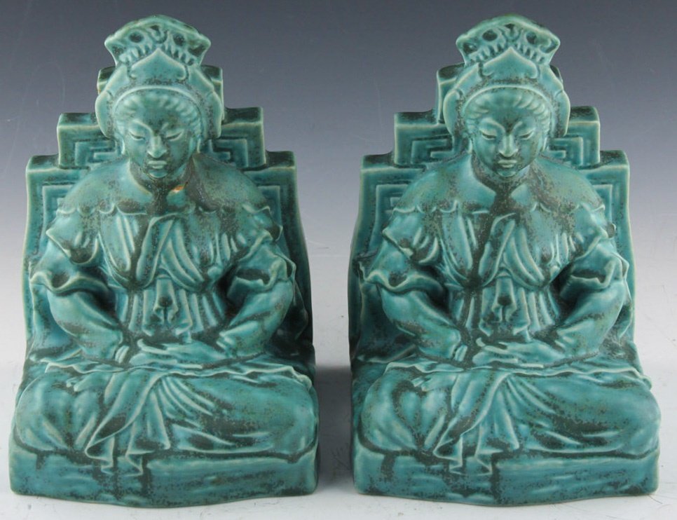 PAIR ROOKWOOD POTTERY BUDDHA BOOKENDS 1938 (1 of 6)