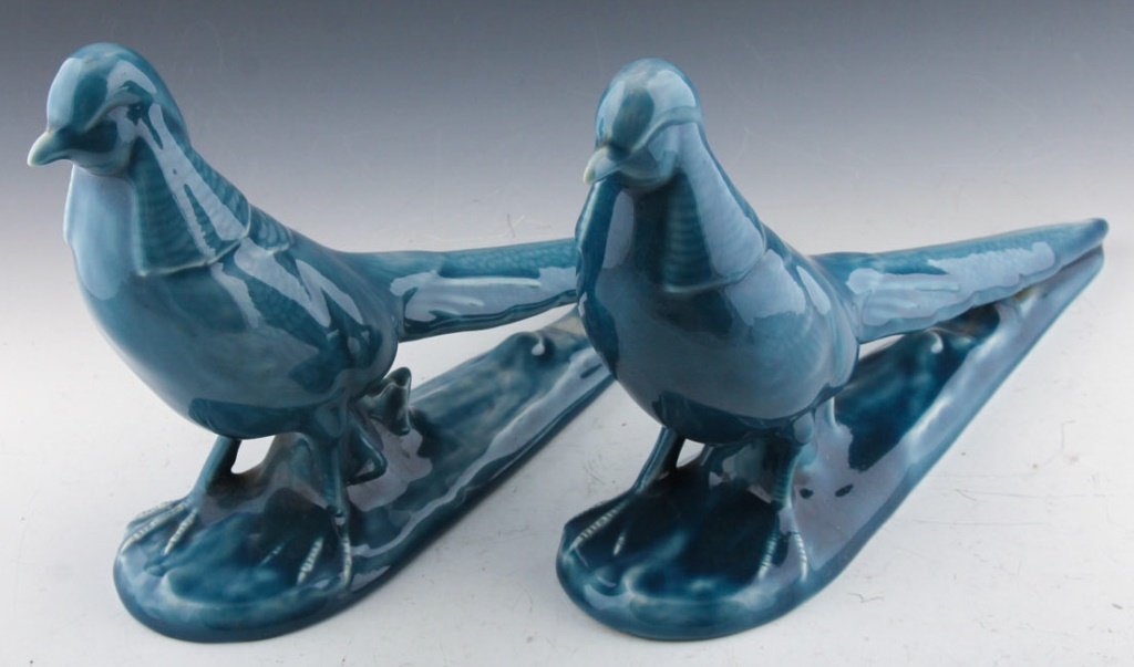 2 ROOKWOOD POTTERY CERAMIC PHEASANTS BLUE (1 of 4)