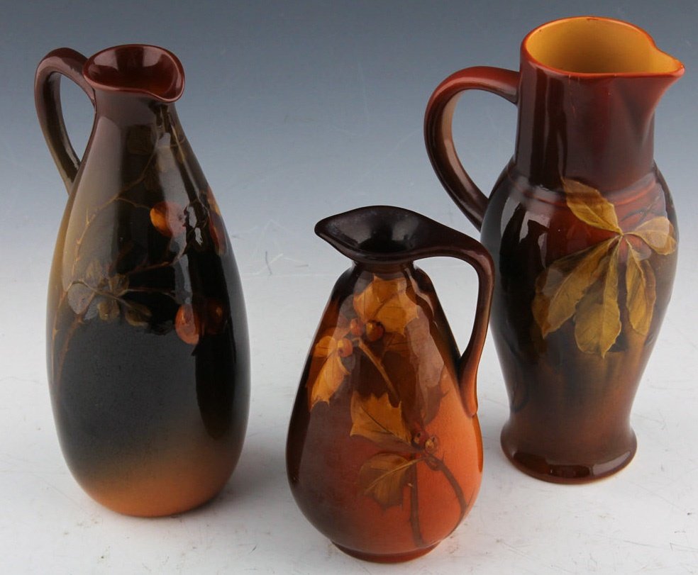 3 ROOKWOOD POTTERY CRUET & EWERS 1894 1897 1899 (1 of 8)