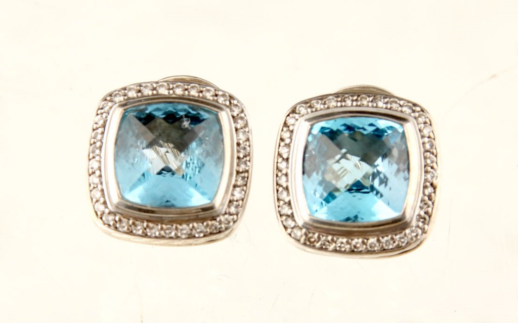 STERLING BLUE TOPAZ DIAMOND DAVID YURMAN EARRINGS (1 of 4)